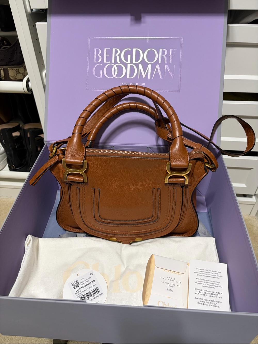 Chloe Marcie Small Leather Satchel Bag I. Grain Leather- Tan